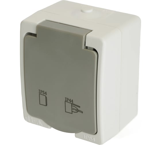 Изображение товара Розетка 1-местная с крышкой STEKKER с заземлением, 250В, 16А, IP54, серия Велена, белый 49727