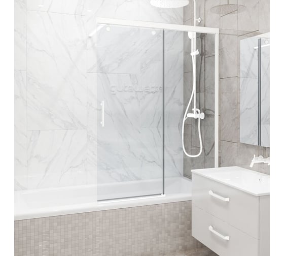 Изображение товара Шторка на ванну GuteWetter GWMPSLPL862 80x160 см, цвет фурнитуры белый матовый, цвет стекла бесцветный, стекло закаленное 8 мм / 6 мм, открывание двери левое / правое 4698033013041