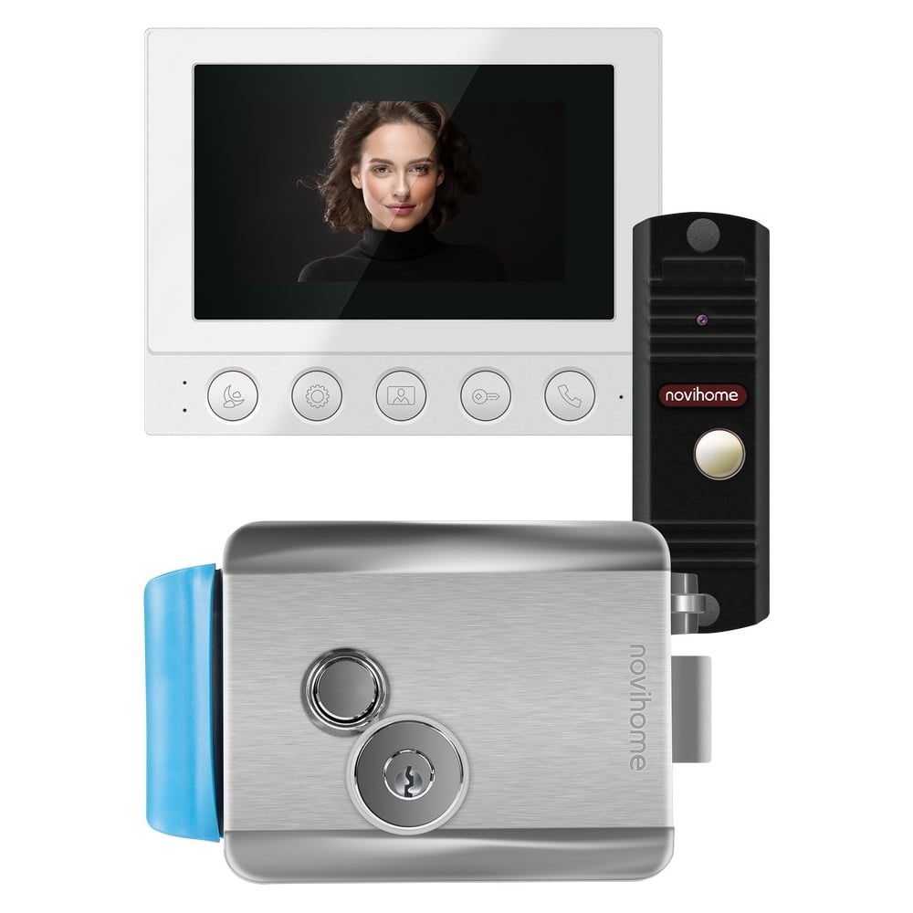 Изображение товара Комплект видеодомофона Novihome SIMPLE 4 KIT PLUS с монитором и замком для частных домов