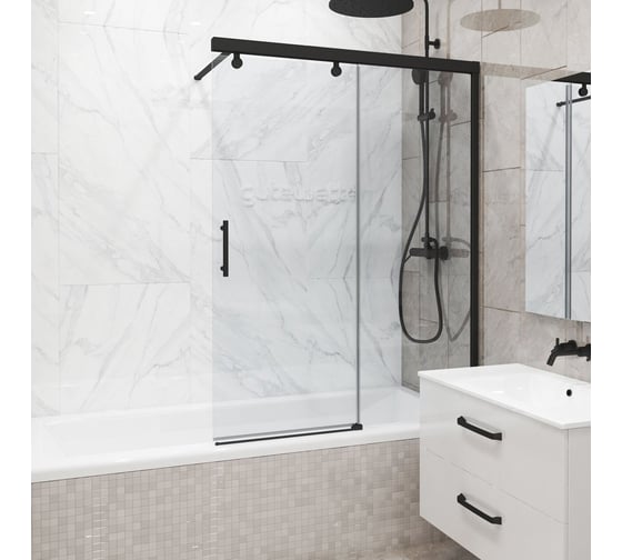 Изображение товара Шторка на ванну GuteWetter GWMPSLPL862 90x160 см, цвет фурнитуры черный матовый, цвет стекла бесцветный, стекло закаленное 8 мм / 6 мм, открывание двери левое / правое 4698033014239