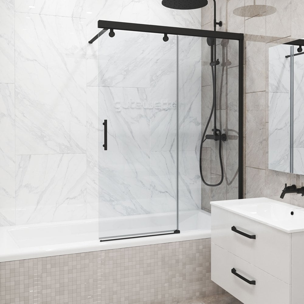 Изображение товара Стеклянная раздвижная шторка для ванны GuteWetter GWMPSLPL862 75x160 см черный матовый