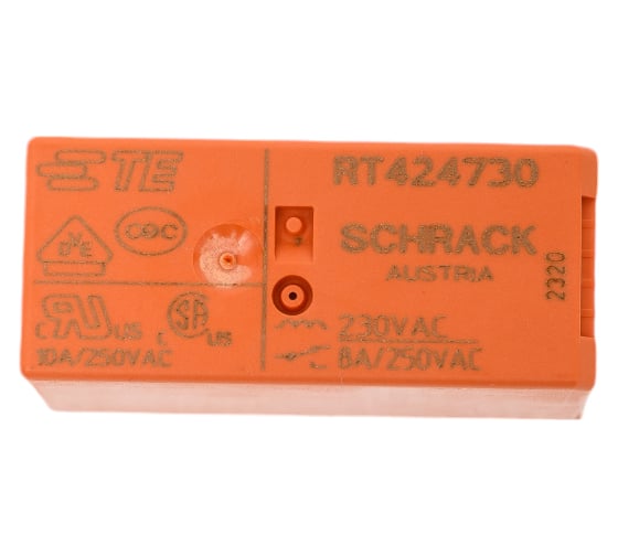 Изображение товара Реле силовое Schrack Technik PCB 2 перекл. конт, 8A, 230V АC, 5mm артикул Австрия RT424730