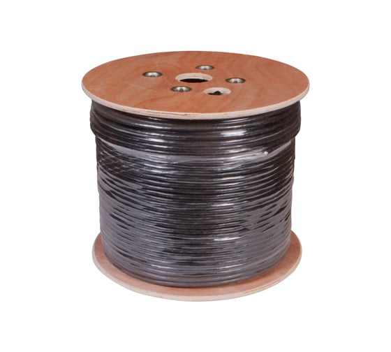 Изображение товара Кабель REXANT витая пара U/UTP, CAT 5е, PE, 10PR, 24AWG, OUTDOOR, SOLID, черный, 305м, РФ 01-1121-R