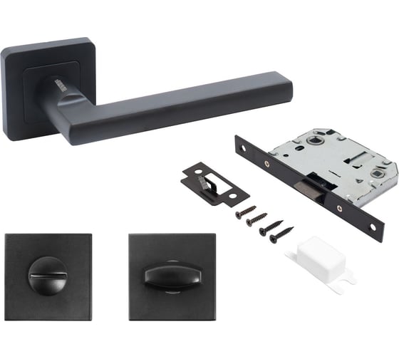 Изображение товара Комплект ручка и защелка с фиксацией Аллюр АРТ "ВЕНСАН" BL+L7050S BL+BK-S1 BL (26150/S7050) матовый черный 15201