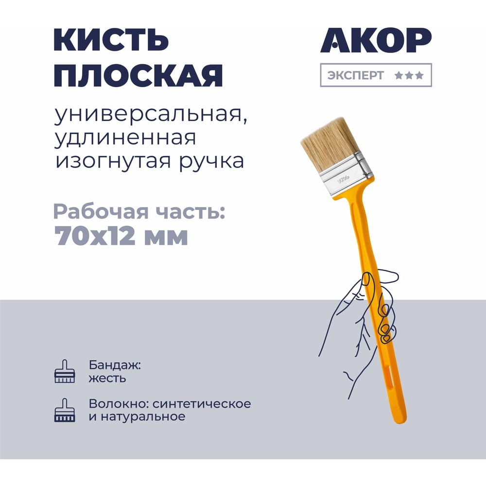 Изображение товара Кисть радиаторная Акор с натуральной щетиной 70х12 мм