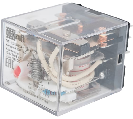 Изображение товара Промежуточное реле DEKraft 3 контакта с LED индикацией 10А 110В AC ПР-102 23932DEK