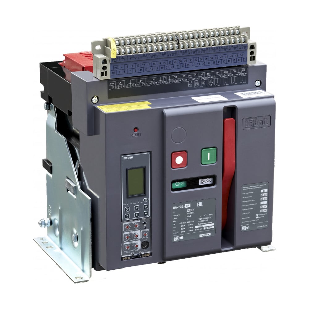Изображение товара Автоматический воздушный выключатель DEKraft 3П 1250А 80кА промышленный