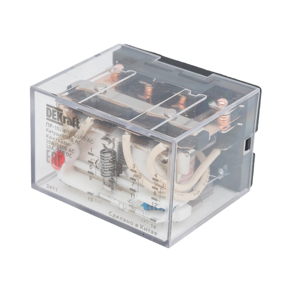 Изображение товара Промежуточное силовое реле DEKraft ПР-102 4 контакта с LED 24В AC
