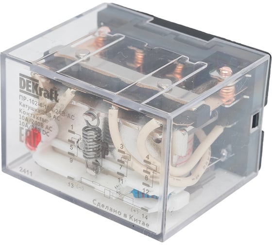Изображение товара Промежуточное реле DEKraft 4 контакта с LED индикацией 10А 24В AC ПР-102 23945DEK
