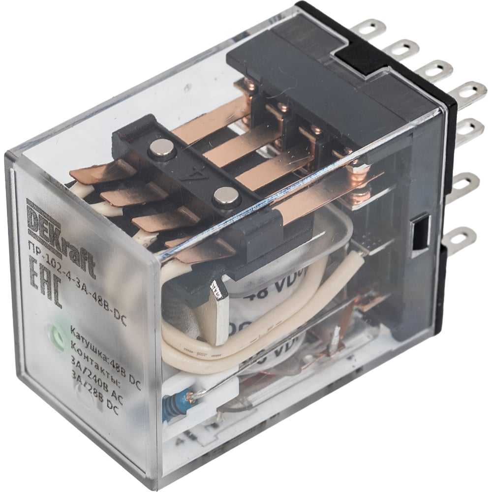 Изображение товара Промежуточное реле DEKraft 4 контакта с LED индикацией 48 В DC ПР-102