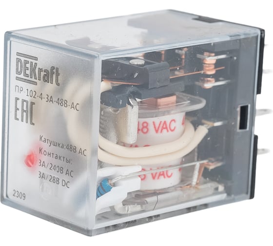Изображение товара Промежуточное реле DEKraft 4 контакта с LED индикацией 3А 48В AC ПР-102 23824DEK