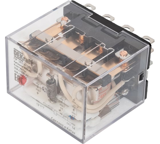 Изображение товара Промежуточное реле DEKraft 4 контакта с LED индикацией 10А 48В AC ПР-102 23947DEK
