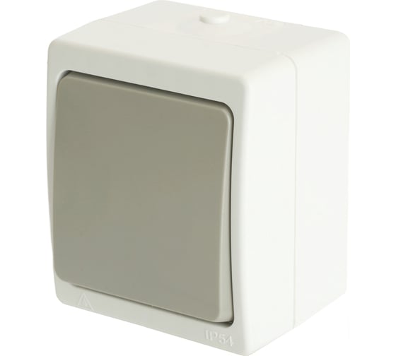 Изображение товара Переключатель 1-клавишный STEKKER 250В, 10А, IP54, серия Велена, белый/серы 49732