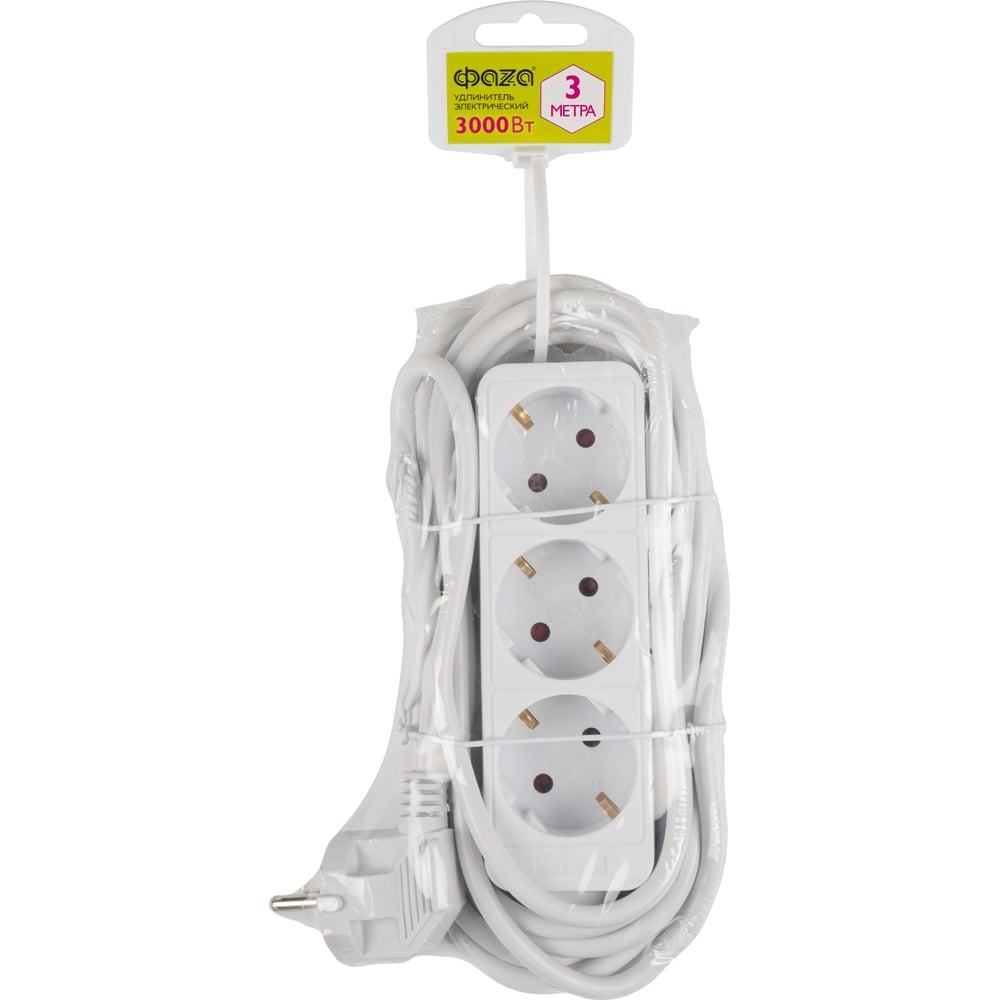 Изображение товара Удлинитель ФАZA FTG-03-300 3 розетки 3 метра 3 кВт белый