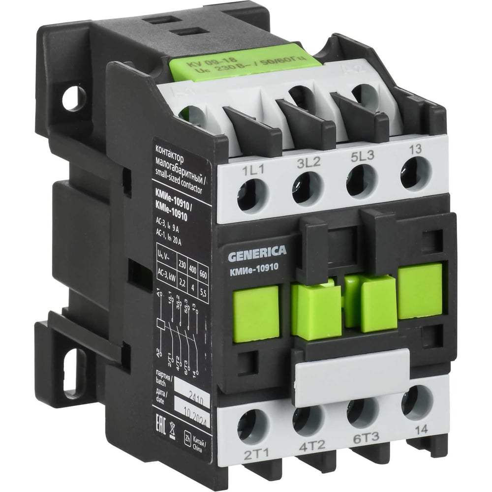 Изображение товара Контактор IEK КМИе-10910, 9А, 24В/АС3, 1НО