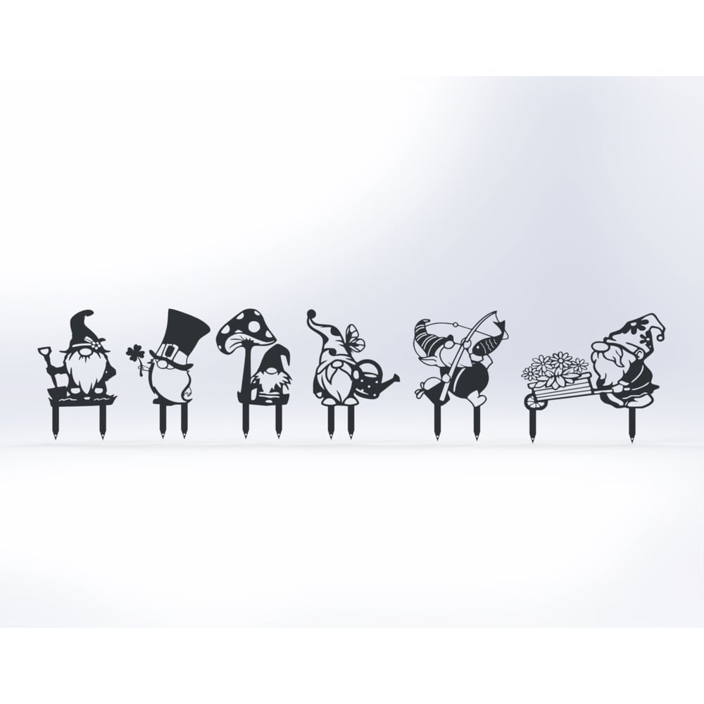 Изображение товара Металлические фигурки гномиков для сада - 6 шт, серый цвет