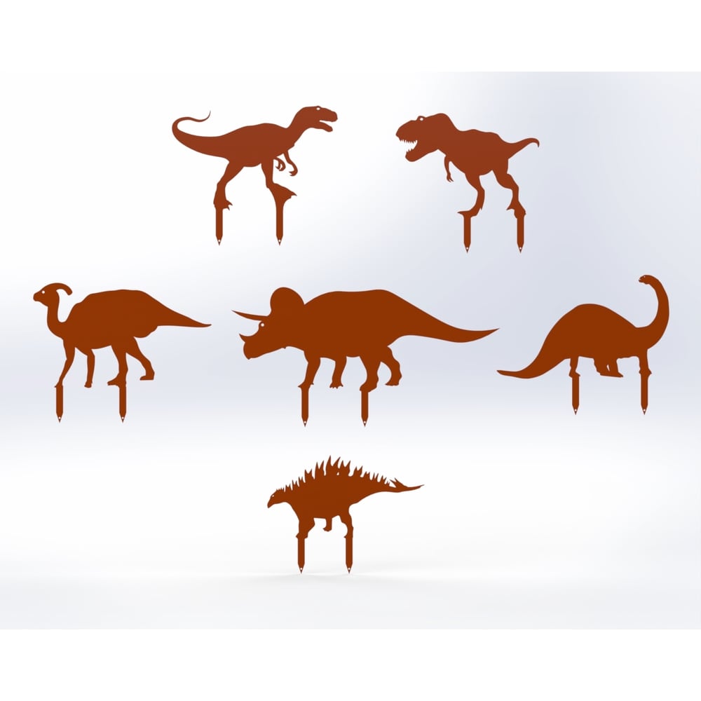 Изображение товара Набор садовых металлических фигурок динозавров 6 штук оранжевых