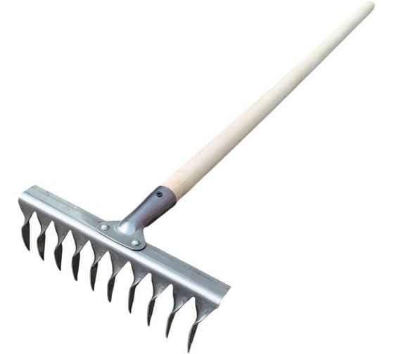 Изображение товара Грабли клепанные с витым зубом ООО ПК Тандем-АГРО ГК-10 зуб., нержавейка 2,0 мм., с деревянным черенком Ф30мм. 1200мм. высшего сорта 4670016437839