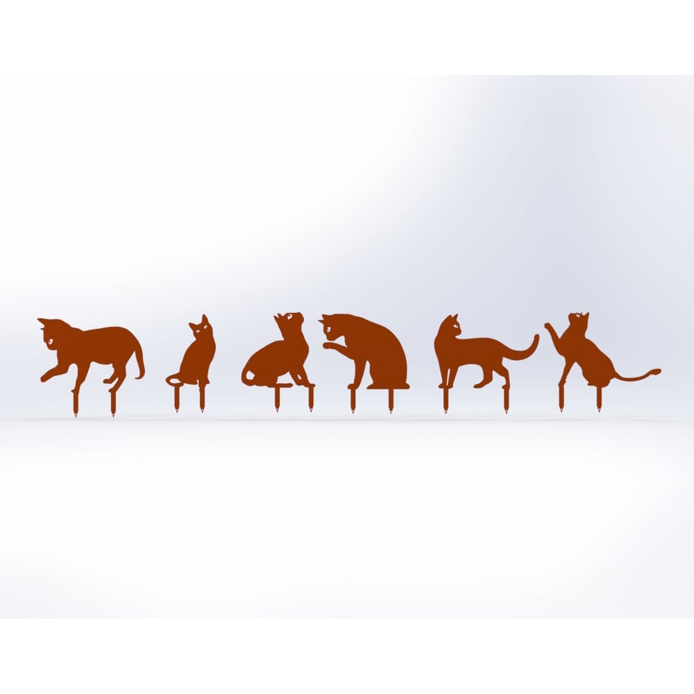 Изображение товара Садовые металлические фигурки котики 6 шт. оранжевые, сталь, декоративные украшения для сада