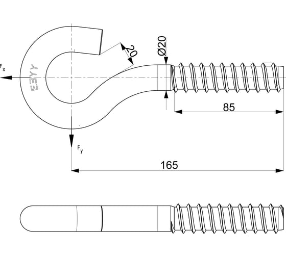 Изображение товара Крюк вкручивающийся в дерево ЭНЕРВИК /ENSTO SOT16.10R (SOT16.10) ø16, L=170, (упаковка 1 шт.) SOT16.10R-1