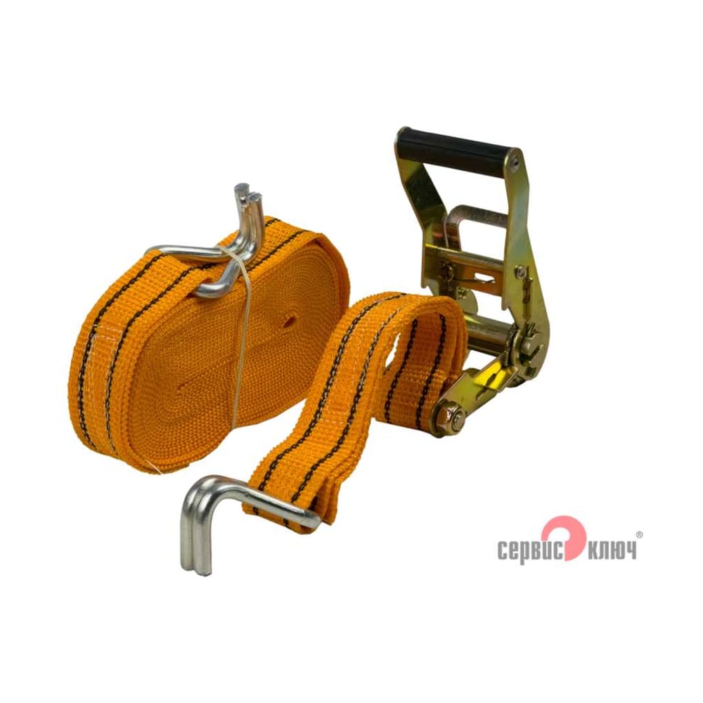 Изображение товара Стяжка груза 8 м полипропилен СЕРВИС КЛЮЧ 73721 с крюками и фиксатором