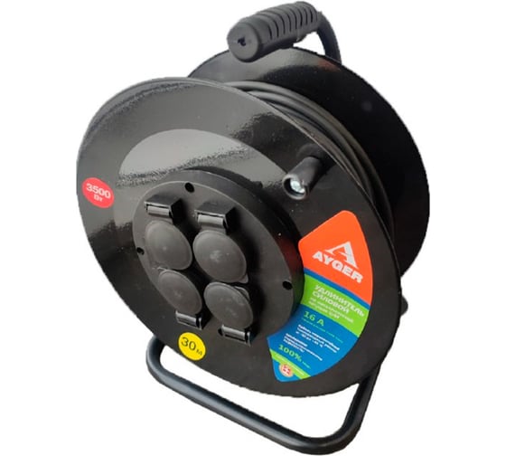 Изображение товара Удлинитель силовой АYGER КГ 3x1,5, 30 м, на металлической катушке, IP 44, c заземлением 50031