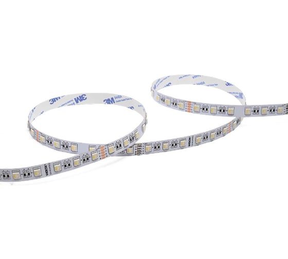 Изображение товара Светодиодная лента Wolta 5 метров SMD5050, мощность 14,4Вт, цветная + белая RGB+W, 4000K Дневной свет, входное напряжение 24В, IP20, 910лм/м, артикул WLS5050-14,4W/RGBW-4000/24H60-01