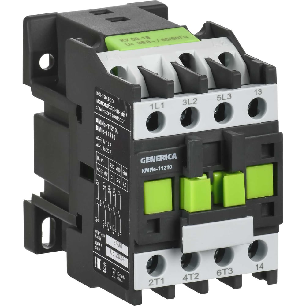 Изображение товара Контактор IEK КМИе-11210 12А, 230В/АС3, силовой монтажной платы