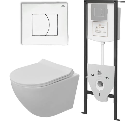 Изображение товара Инсталляция с подвесным унитазом CULTO ANDI WHITE подвесной безободковый унитаз, сиденье с микролифтом, инсталляция, клавиша смыва белая УТ-99903273_1