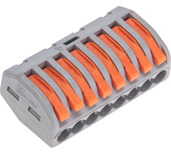 Изображение товара Универсальная клемма REXANT СМК 222-418, 8-проводная, серая, 0,08-2,5/4мм2, 20 шт. 07-5258-4