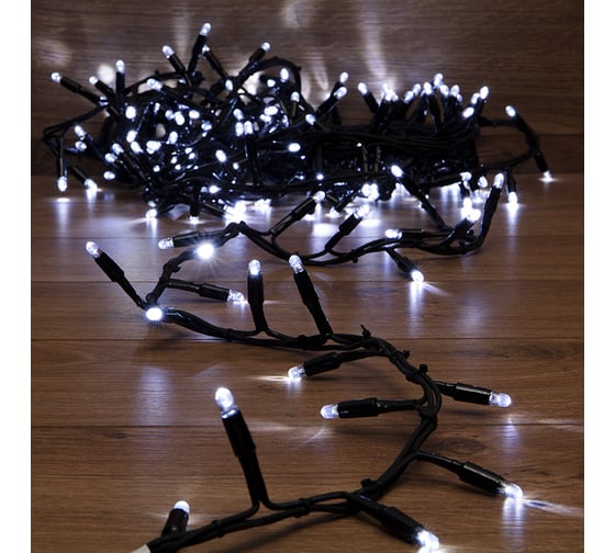 Изображение товара Гирлянда NEON-NIGHT Кластер 10м 200 LED белый, черный каучук IP67 соединяемая, 315-255