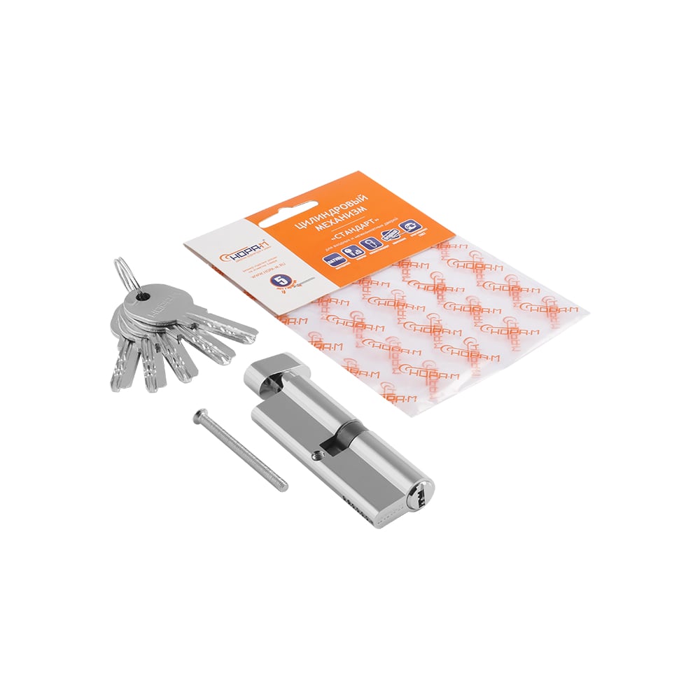 Изображение товара Цилиндровый механизм НОРА-М ЛПУВ-90 45-45 хром для безопасности дверей
