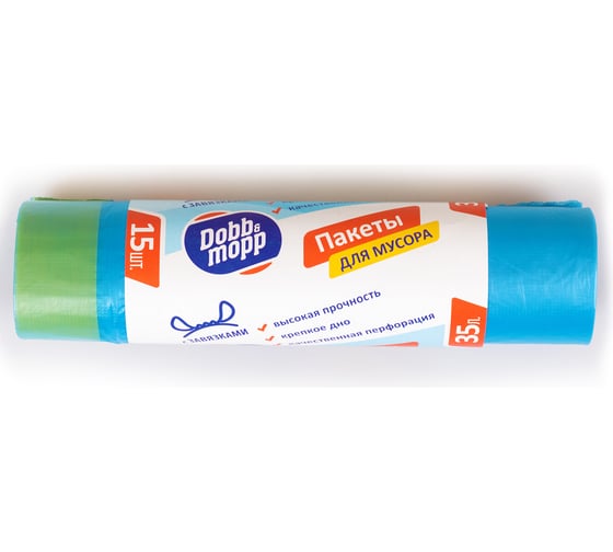 Изображение товара Пакет мусорный (15 шт; 35 л) на завязках синие DOBB&MOPP 3.2.01.001