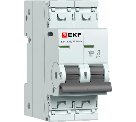 Изображение товара Автоматический выключатель EKF ВА 47-63N 2P 4А (D) 4,5 кА PROXIMA M634204D