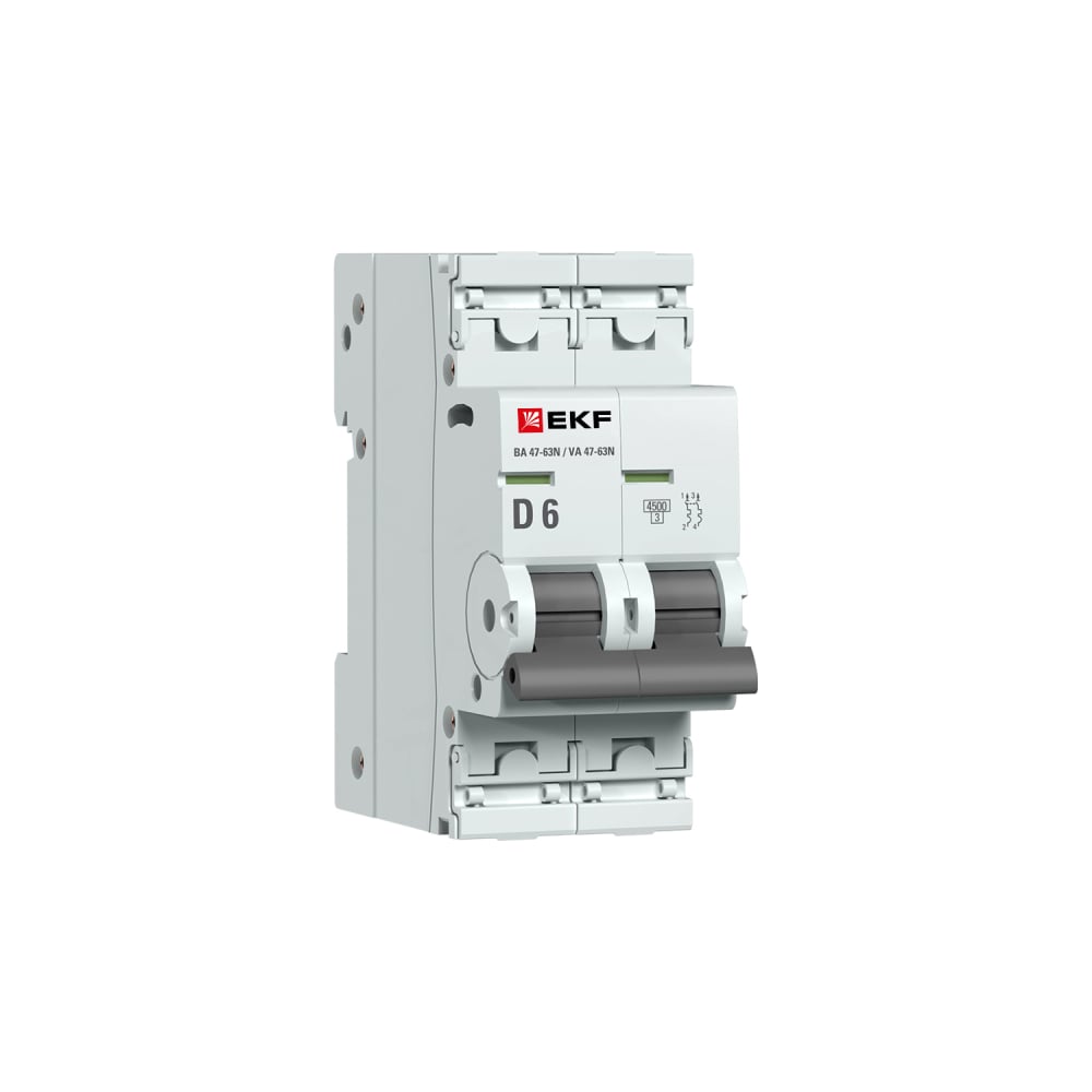 Изображение товара Автоматический выключатель EKF ВА 47-63N 2P 6А D 4,5 кА PROXIMA