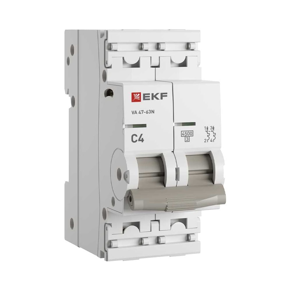 Изображение товара Автоматический выключатель EKF ВА 47-63N 2P 4А (C) 4,5 кА PROXIMA M634204C