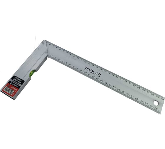 Изображение товара Угольник столярный с уровнем TOOLAS 300 мм,  алюминиевый 00003411