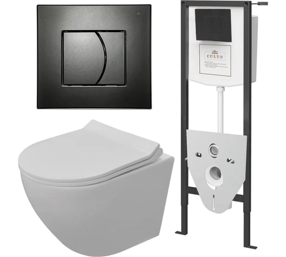Изображение товара Инсталляция с подвесным унитазом CULTO EIS, подвесной безободковый унитаз, сиденье с микролифтом, инсталляция, клавиша смыва черная УТ-99903882_3
