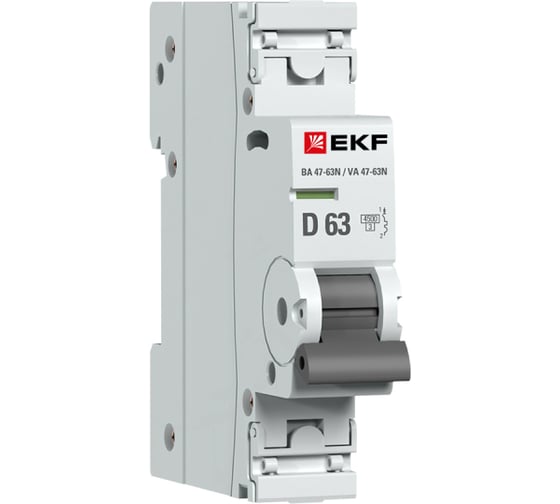 Изображение товара Автоматический выключатель EKF ВА 47-63N 1P 63А (D) 4,5 кА PROXIMA M634163D