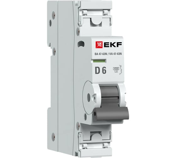 Изображение товара Автоматический выключатель EKF ВА 47-63N 1P 6А (D) 4,5 кА PROXIMA M634106D