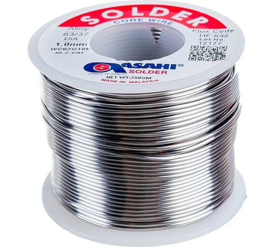 Изображение товара Припой (1 мм, 0.25 кг, Sn63/Pb37, HF532 флюс RMA) ASAHI 00-00000310