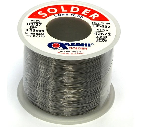 Изображение товара Припой (0.25 мм, 0.2 кг, Sn63/Pb37, HF532 флюс RMA) ASAHI 00-00002076