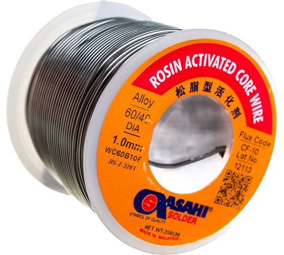 Изображение товара Припой (1 мм, 0.25 кг, Sn60/Pb40, CF10 флюс RA) ASAHI 00-00000070