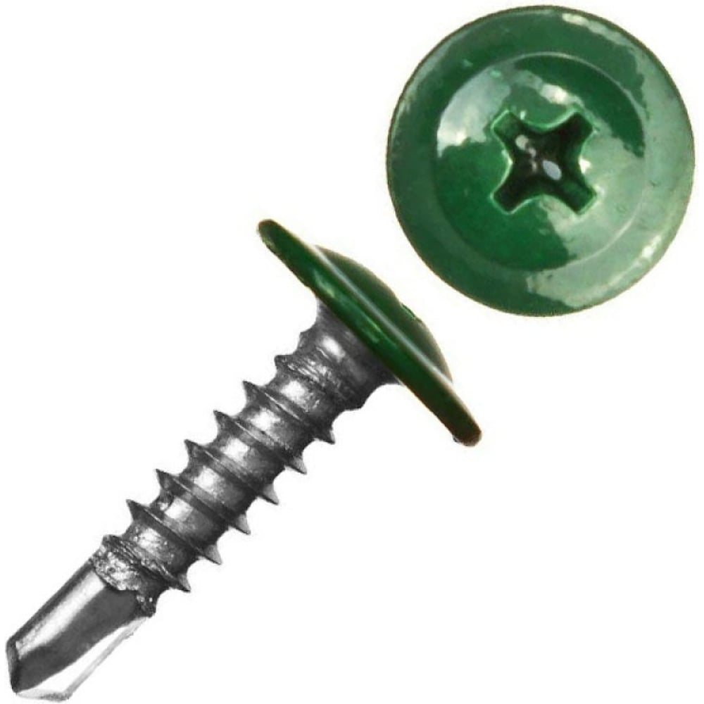 Изображение товара Крашеный саморез с пресс-шайбой 4,2x19 мм RAL 6005 (зелёный мох) КВАДРА