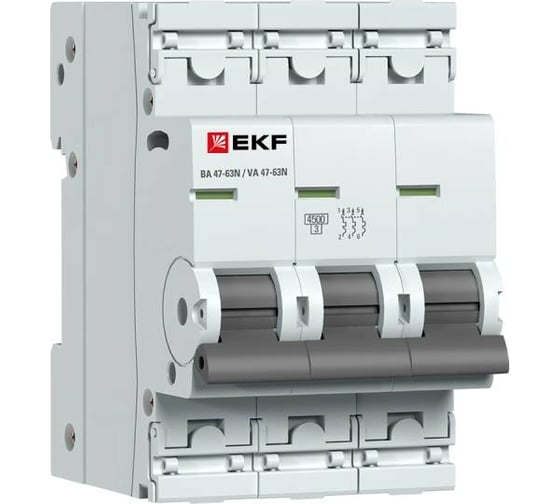 Изображение товара Автоматический выключатель EKF ВА 47-63N 3P 8А (C) 4,5 кА PROXIMA M634308C