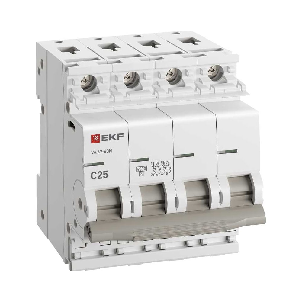 Изображение товара Автоматический выключатель EKF ВА 47-63N 4P 25A (C) 4,5 кА
