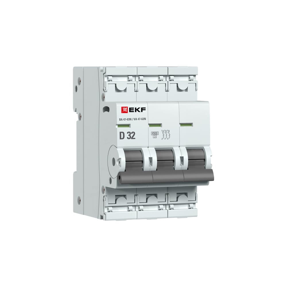 Изображение товара Автоматический выключатель EKF ВА 47-63N 3P 32А 4,5 кА PROXIMA