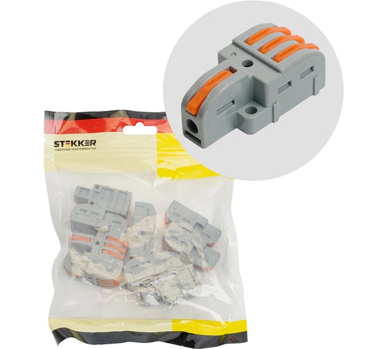 Изображение товара Клемма супер-компактная разветвительная STEKKER 1 вход, 3 выхода, наборная, LD220-103 (DIY упак 10 шт), 49791