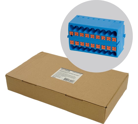 Изображение товара Зажим блочный (групп) STEKKER для распределения тока нагрузки push-in на 18 точек, сечение 2,5 мм2, 450V, 24А, синий LD580 PTFIX 18/25, 30 шт в упак, 49752