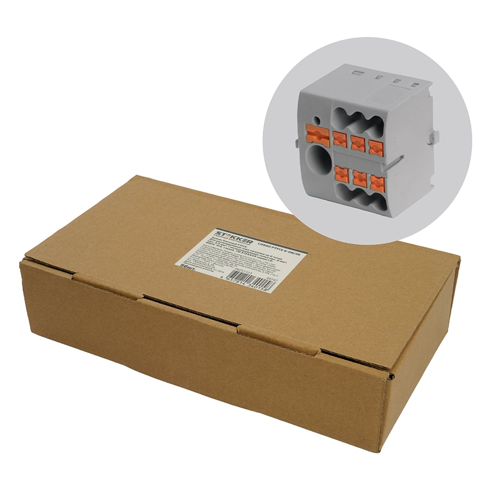 Изображение товара Зажим блочный STEKKER PT для распределения на 6 точек, 2,5 мм2, 690V, серый LD580 PTFIX 6-06/25